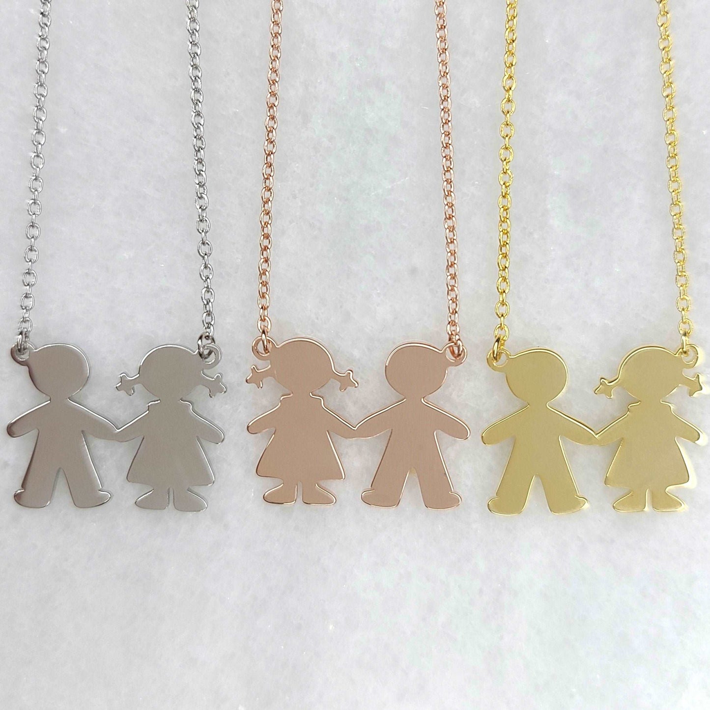 PyP JEWELERS Personalized Necklace for Mom with Boy and/or Girl Charm | Children and Chain made with solid High Quality 925 Sterling Silver | Available in Gold, Rose Gold and Silver.