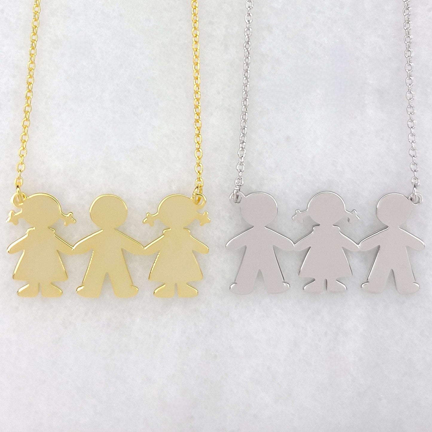 PyP JEWELERS Personalized Necklace for Mom with Boy and/or Girl Charm | Children and Chain made with solid High Quality 925 Sterling Silver | Available in Gold, Rose Gold and Silver.