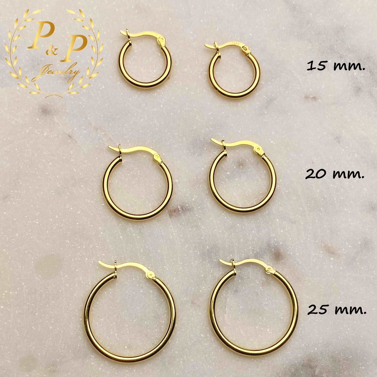 PyP JEWELERS Hoop Earrings S925 Sterling Silver, Gold and Rose Gold | Sold as a Pair 15mm, 20mm or 25mm Hoops