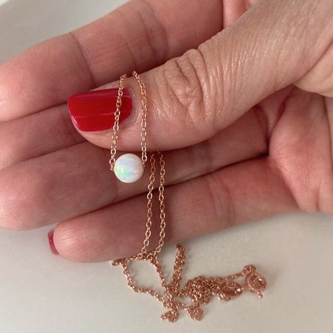 Opal Necklace for Women Girl, Sterling Silver Opal Bead Necklace, Dainty Opal Choker, White Opal Necklace, Opal Jewelry, Bridesmaid Gift