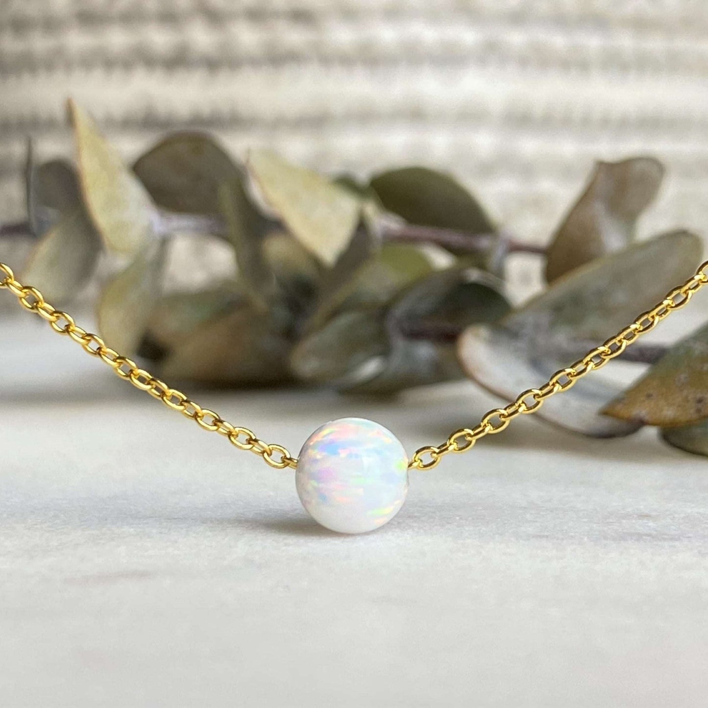 Opal Necklace for Women Girl, Sterling Silver Opal Bead Necklace, Dainty Opal Choker, White Opal Necklace, Opal Jewelry, Bridesmaid Gift