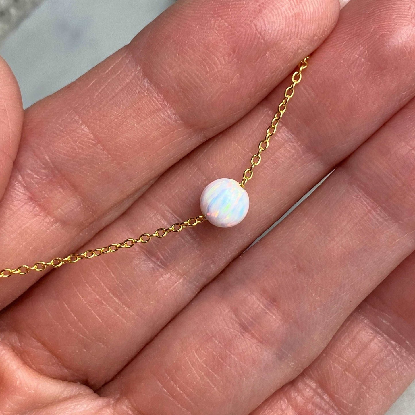 Opal Necklace for Women Girl, Sterling Silver Opal Bead Necklace, Dainty Opal Choker, White Opal Necklace, Opal Jewelry, Bridesmaid Gift