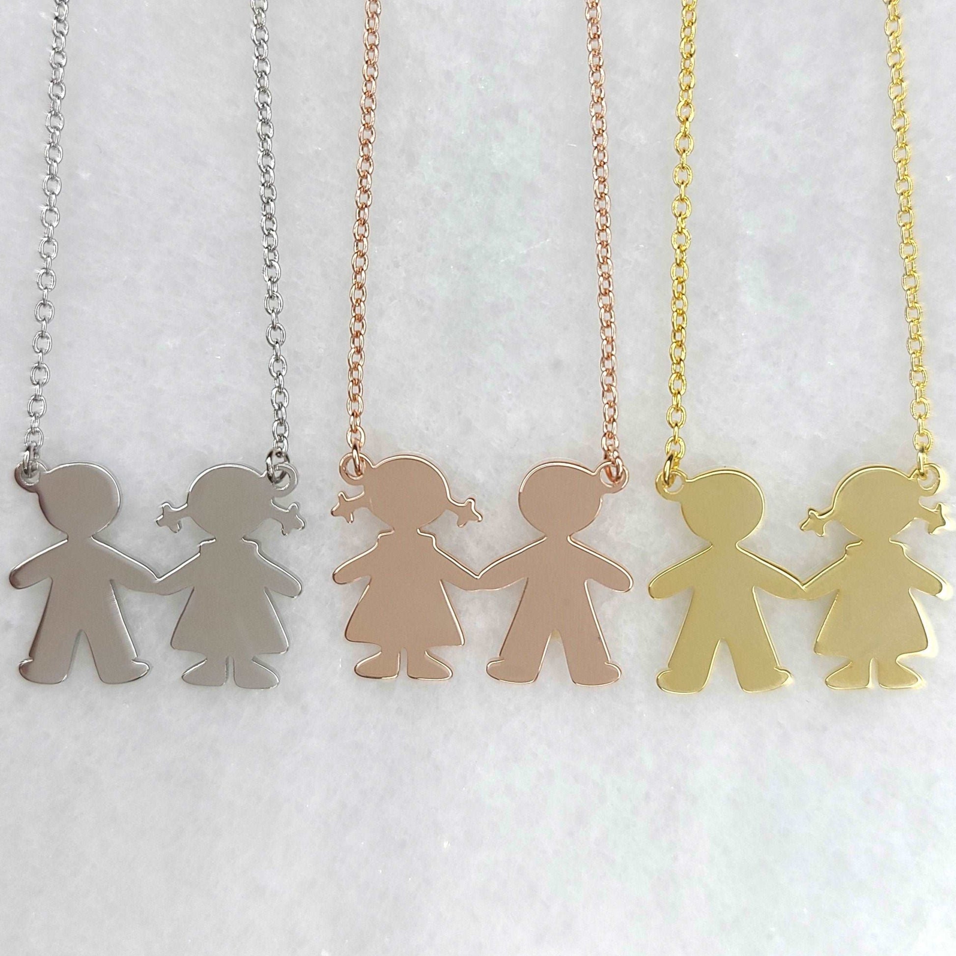 PyP JEWELERS Personalized Necklace for Mom with Boy and/or Girl Charm | Children and Chain made with solid High Quality 925 Sterling Silver | Available in Gold, Rose Gold and Silver
