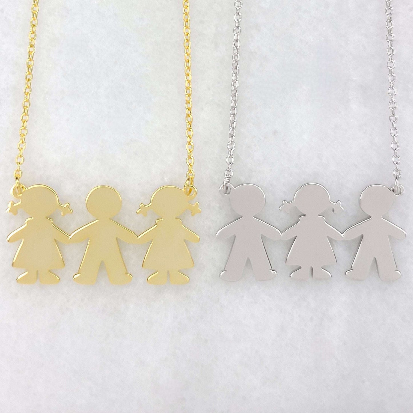 PyP JEWELERS Personalized Necklace for Mom with Boy and/or Girl Charm | Children and Chain made with solid High Quality 925 Sterling Silver | Available in Gold, Rose Gold and Silver