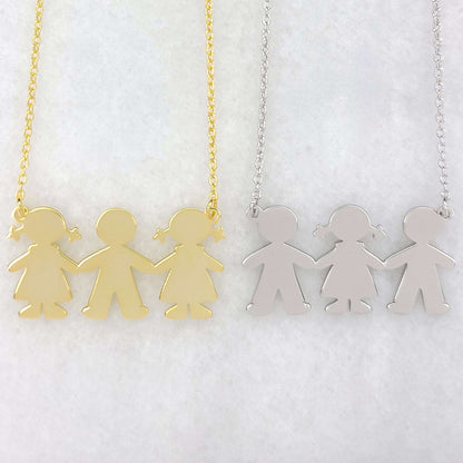 PyP JEWELERS Personalized Necklace for Mom with Boy and/or Girl Charm | Children and Chain made with solid High Quality 925 Sterling Silver | Available in Gold, Rose Gold and Silver