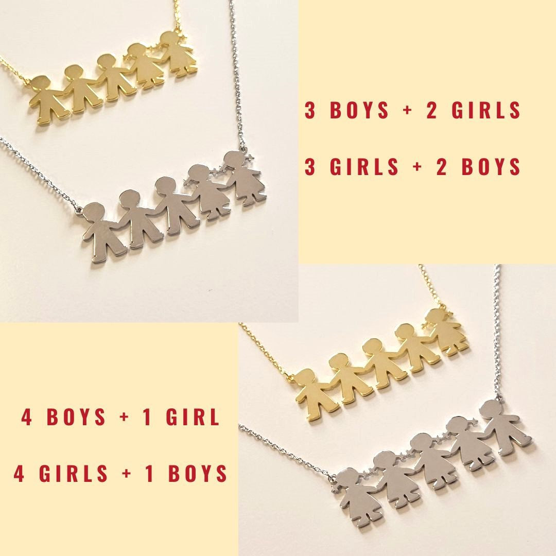 PyP JEWELERS Personalized Necklace for Mom with Boy and/or Girl Charm | Children and Chain made with solid High Quality 925 Sterling Silver | Available in Gold, Rose Gold and Silver