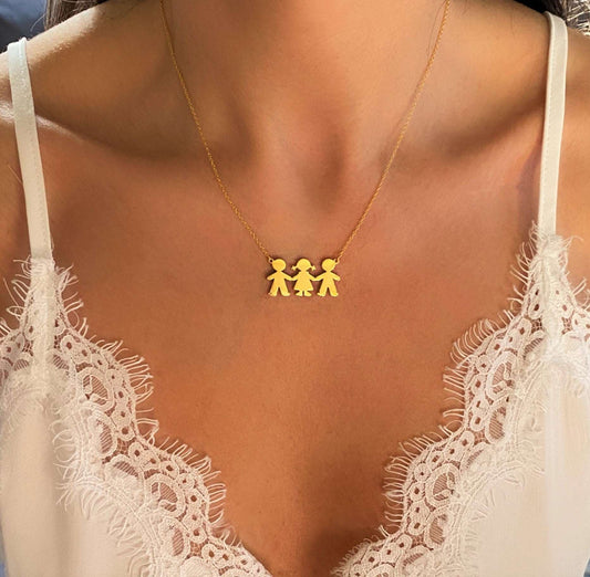PyP JEWELERS Personalized Necklace for Mom with Boy and/or Girl Charm | Children and Chain made with solid High Quality 925 Sterling Silver | Available in Gold, Rose Gold and Silver