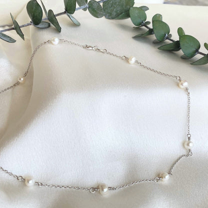 10 Freshwater Pearl Necklace for Woman with silver cable chain