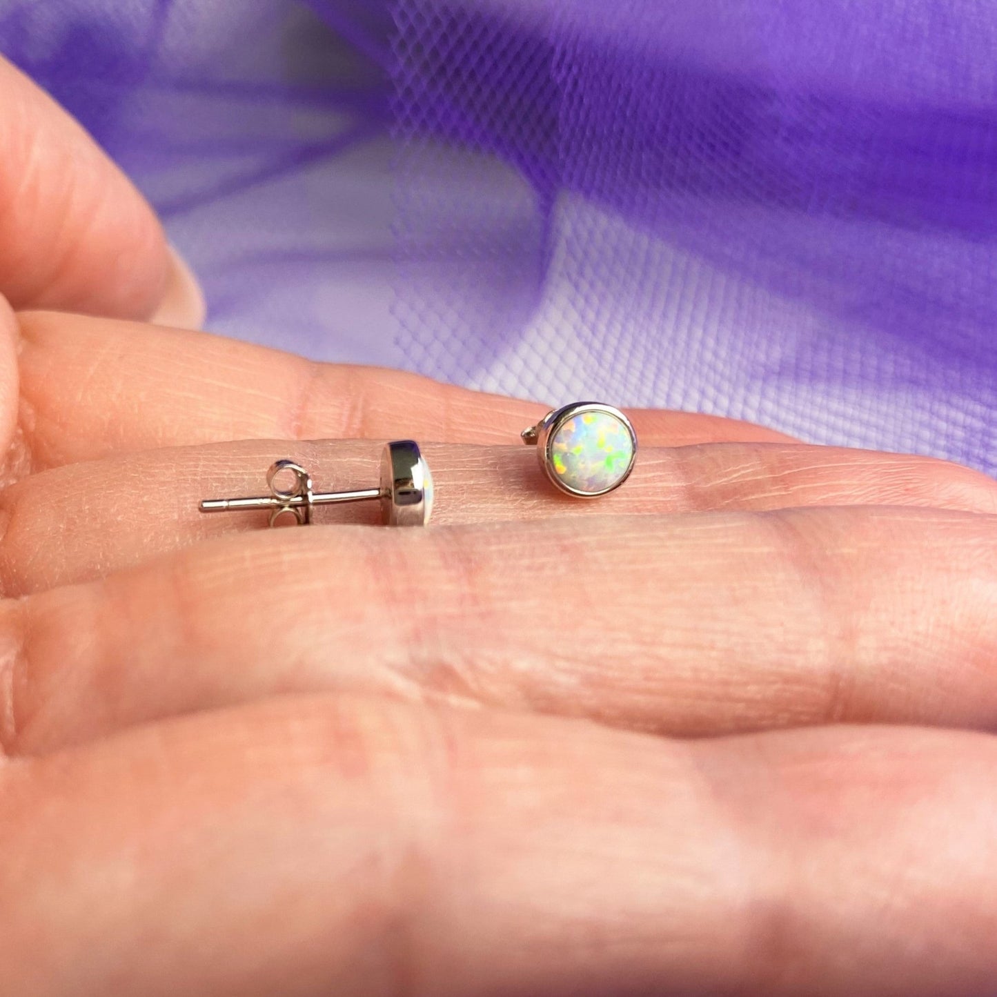 White Opal Studs in Silver 6mm