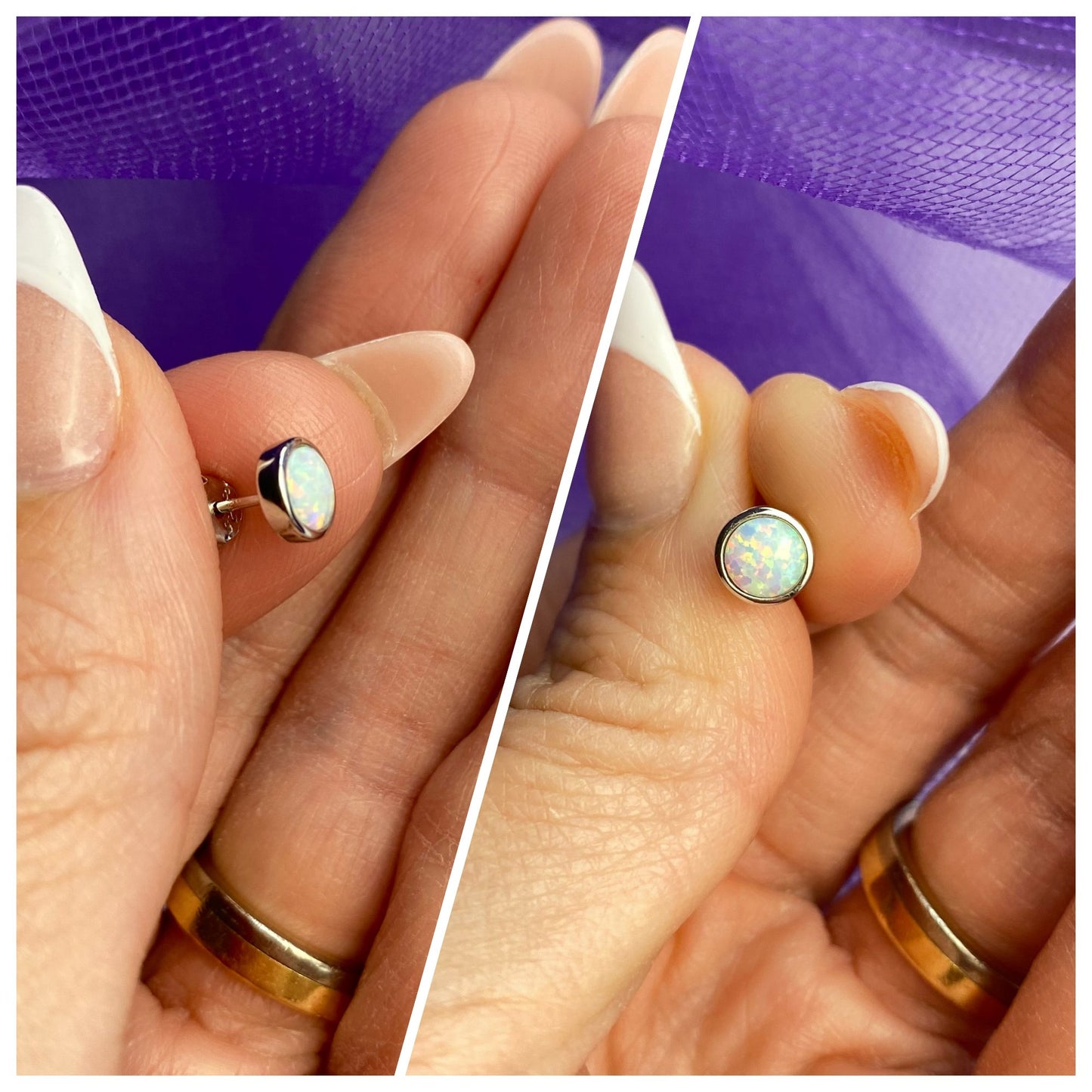 6mm White Opal Studs in silver