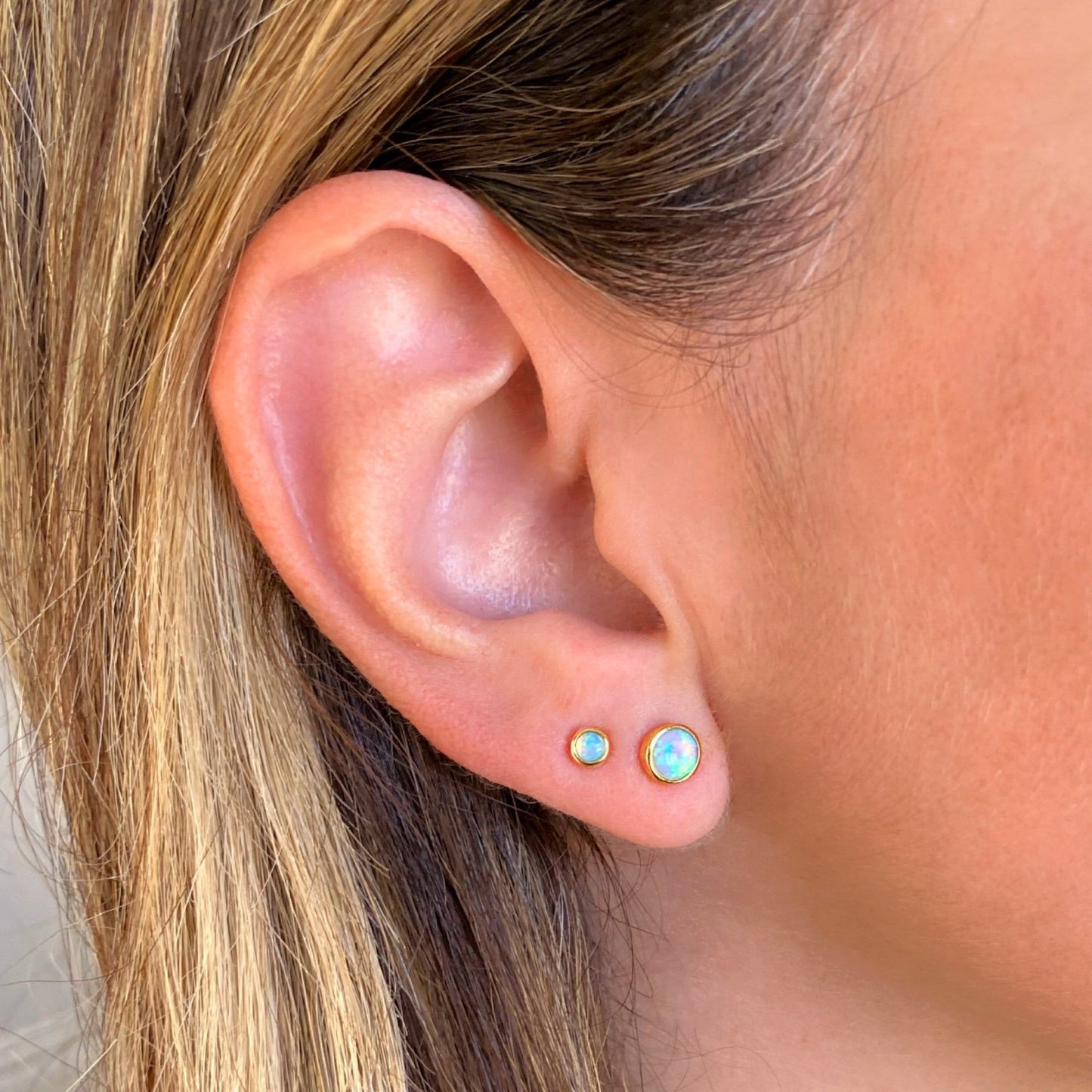 White Opal Studs in Gold 6mm and 4mm