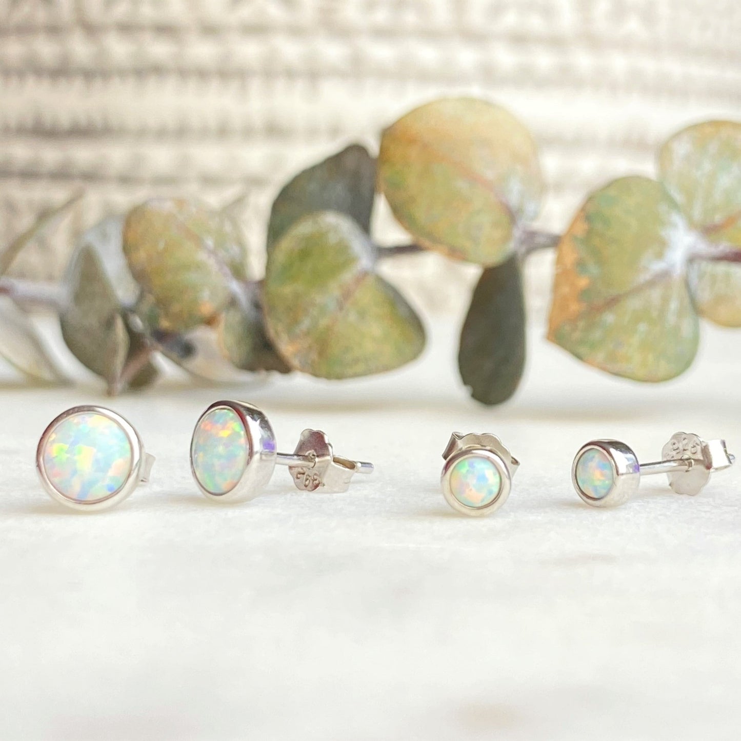 White Opal Studs in silver 6mm and 4 mm