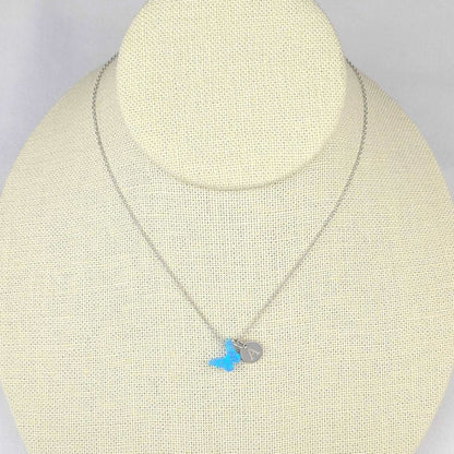 Blue Opal Butterfly Necklace with Initial Coin - S925 Sterling Silver