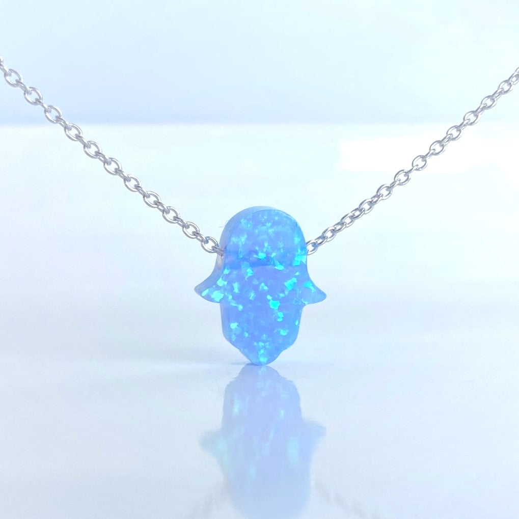 Blue Opal Hamsa Necklace - S925 Sterling Silver - Gold, Rose Gold and Silver
