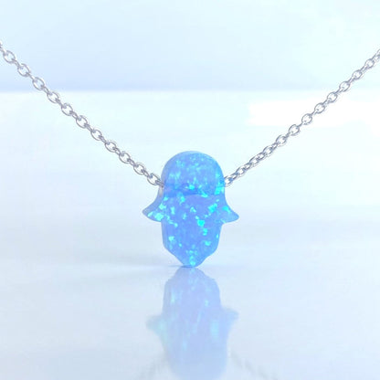 Blue Opal Hamsa Necklace - S925 Sterling Silver - Gold, Rose Gold and Silver