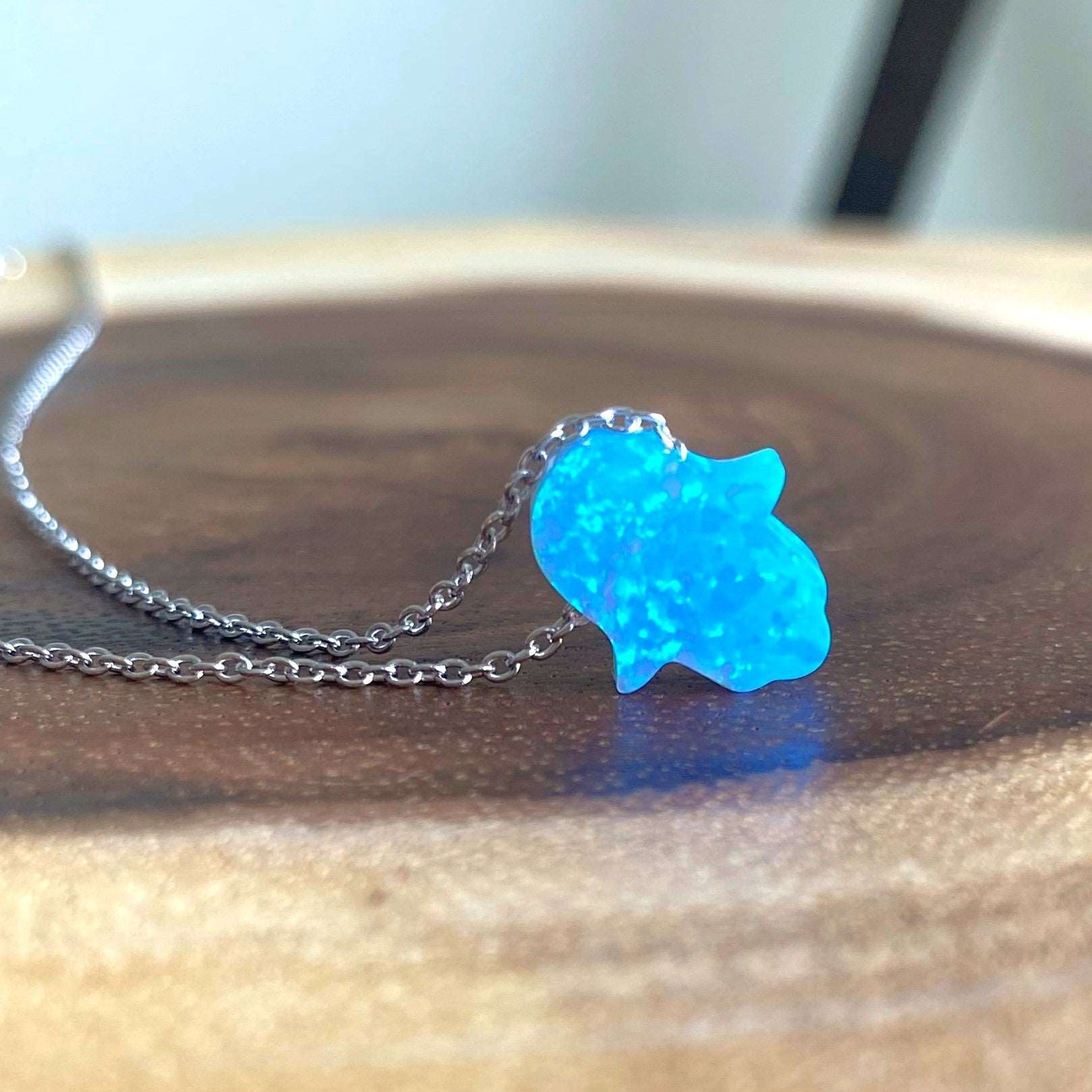 Blue Opal Hamsa Necklace - S925 Sterling Silver - Gold, Rose Gold and Silver