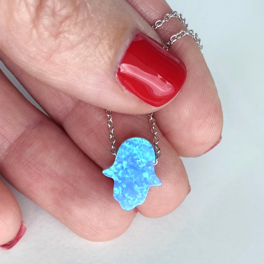 Blue Opal Hamsa Necklace - S925 Sterling Silver - Gold, Rose Gold and Silver