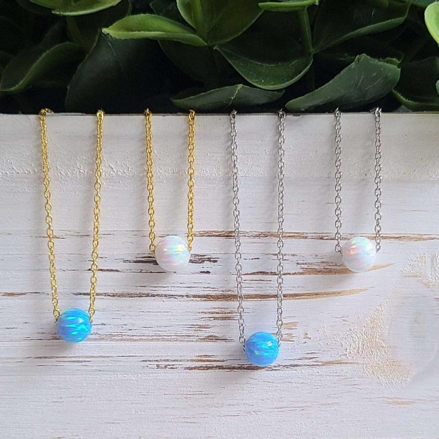 Blue and White opal bead ball necklaces and choker for Woman Girl