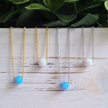 Blue and White opal bead ball necklaces and choker for Woman Girl