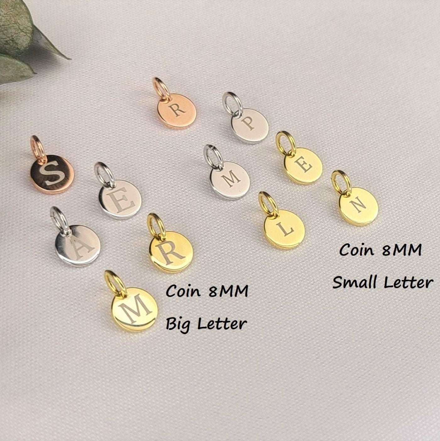 Personalized 8mm Coin with Initial Letter - Silver, Gold and Rose Gold