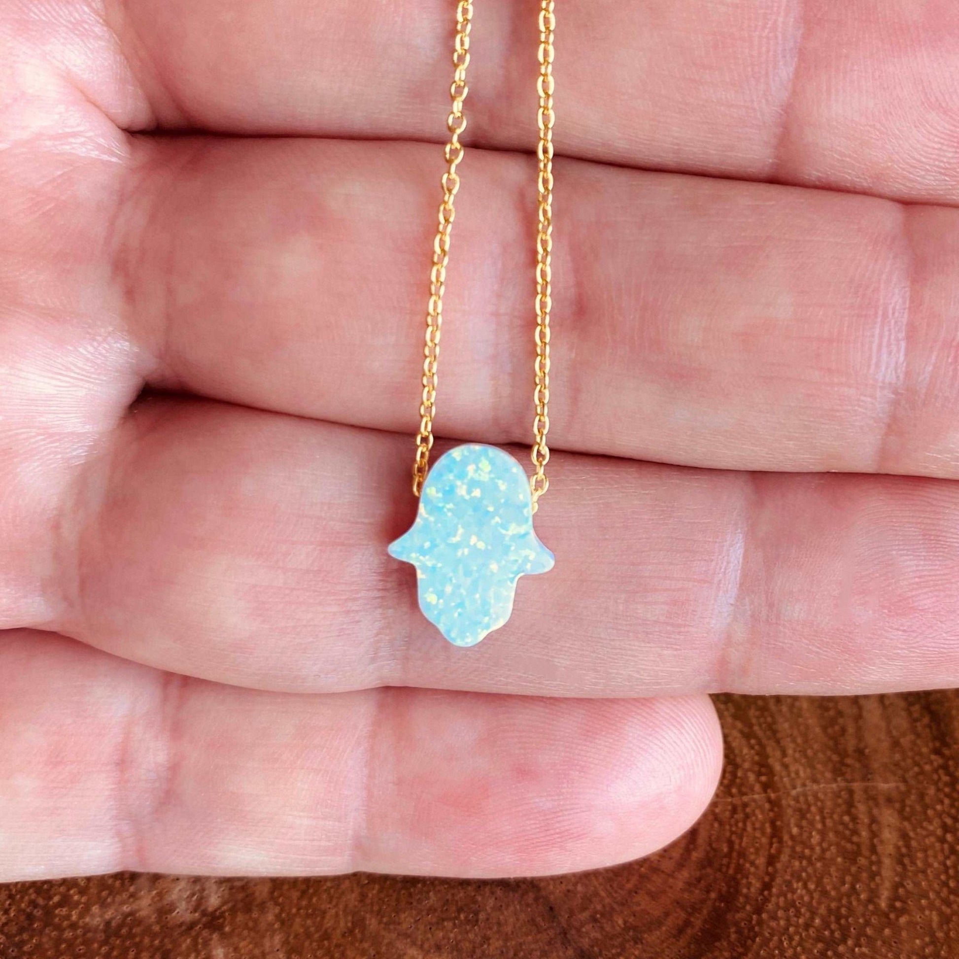White Opal Hamsa Necklace - S925 Sterling Silver - Gold, Rose Gold and Silver
