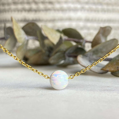 Opal Necklace for Women Girl, Sterling Silver Opal Bead Necklace, Dainty Opal Choker, White Opal Necklace, Opal Jewelry, Bridesmaid Gift
