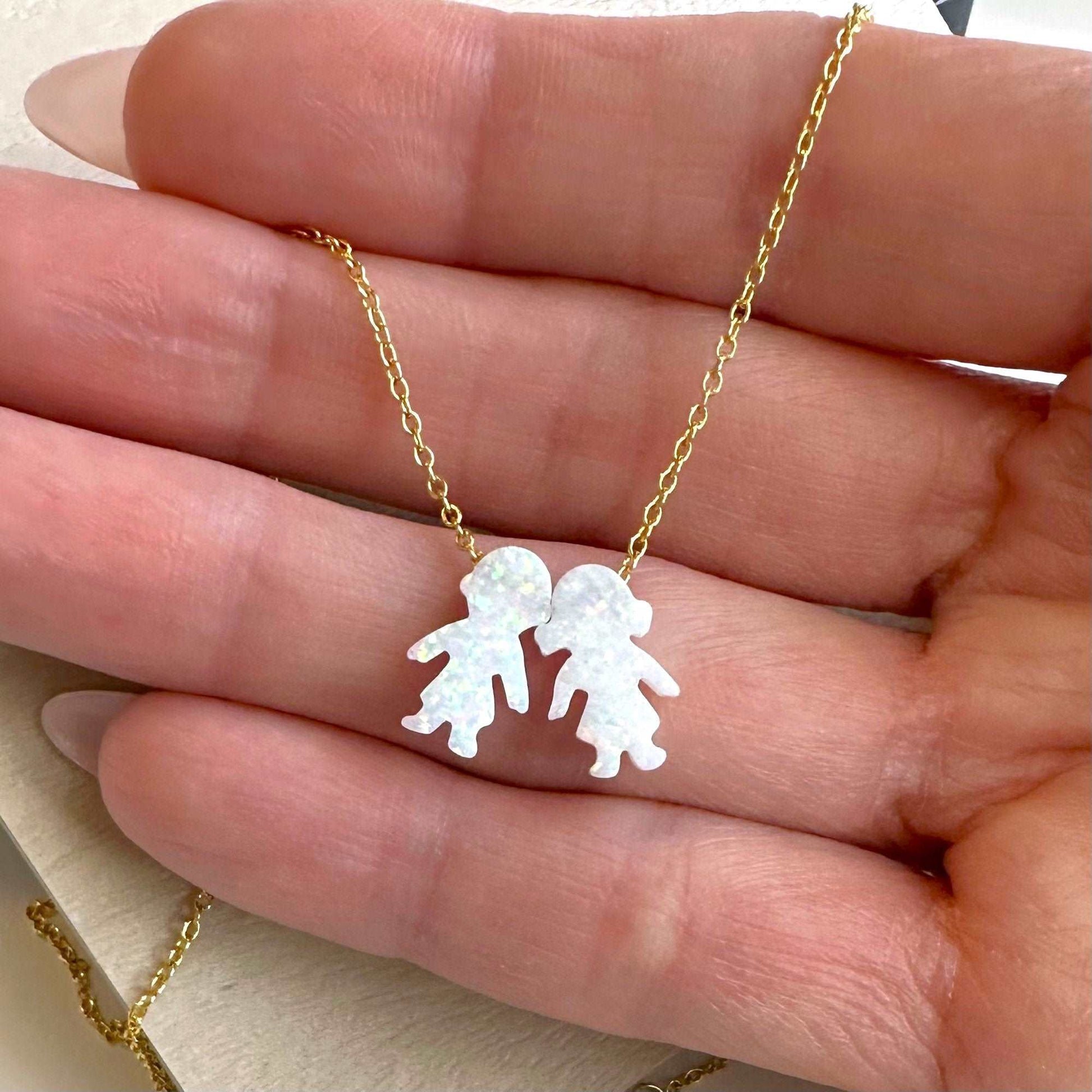 Necklace for Mom, Boy and Girl Opal Necklace, Opal Kids Charm Necklace, New Mom Grandma Grandmother Necklace, Baby Shower Gift, Mothers Day