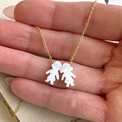 Necklace for Mom, Boy and Girl Opal Necklace, Opal Kids Charm Necklace, New Mom Grandma Grandmother Necklace, Baby Shower Gift, Mothers Day