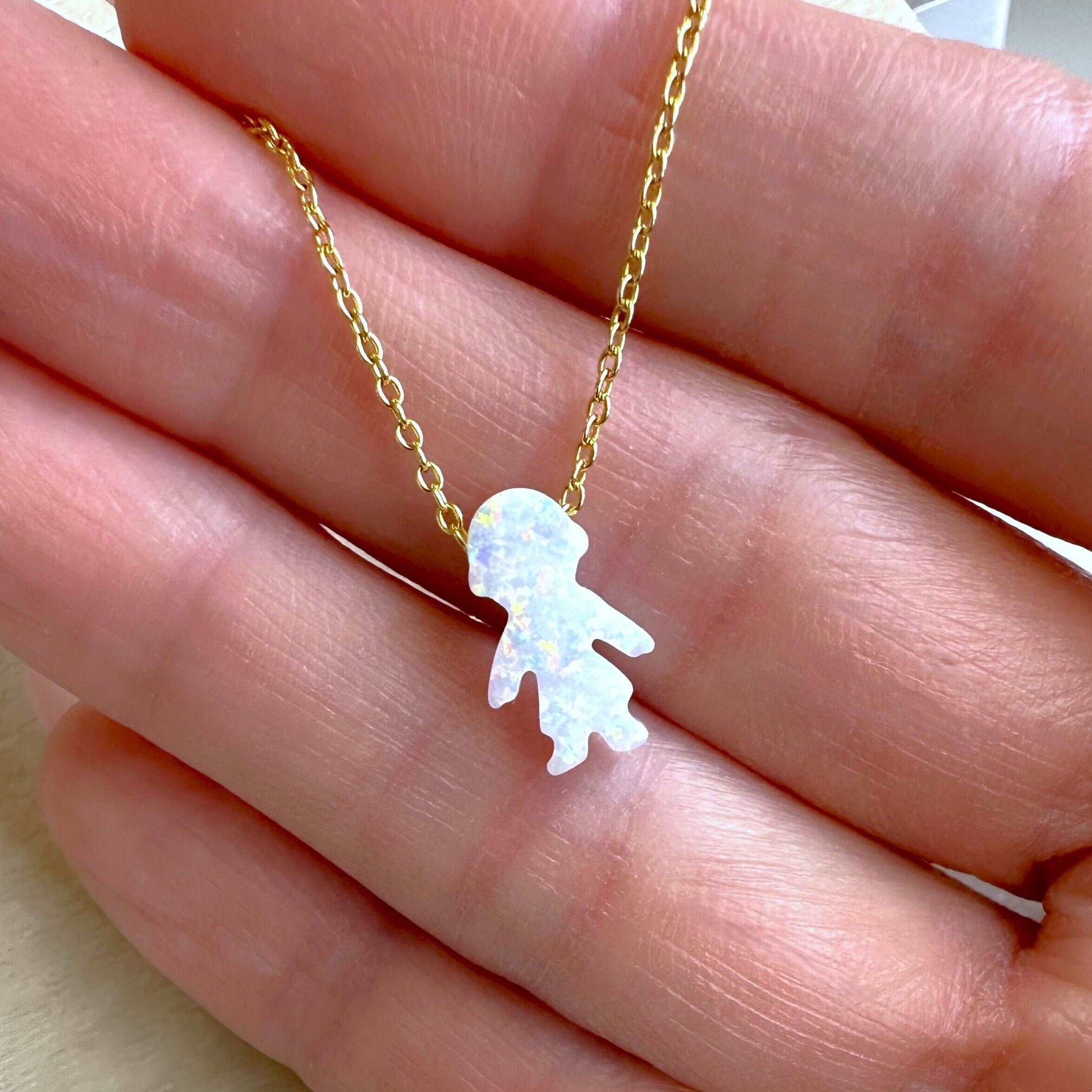 Necklace for Mom, Boy and Girl Opal Necklace, Opal Kids Charm Necklace, New Mom Grandma Grandmother Necklace, Baby Shower Gift, Mothers Day