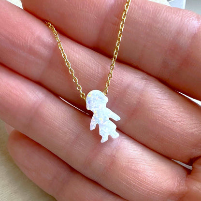 Necklace for Mom, Boy and Girl Opal Necklace, Opal Kids Charm Necklace, New Mom Grandma Grandmother Necklace, Baby Shower Gift, Mothers Day