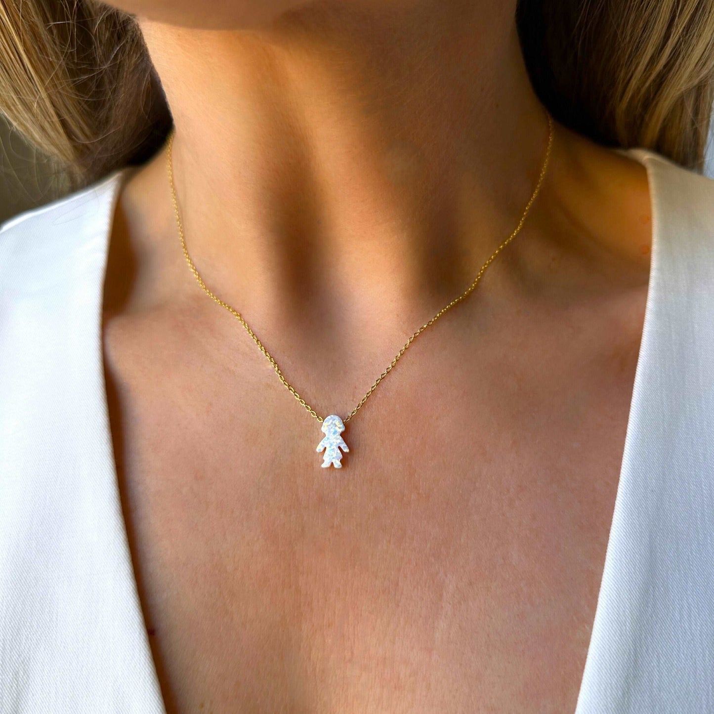 Necklace for Mom, Boy and Girl Opal Necklace, Opal Kids Charm Necklace, New Mom Grandma Grandmother Necklace, Baby Shower Gift, Mothers Day