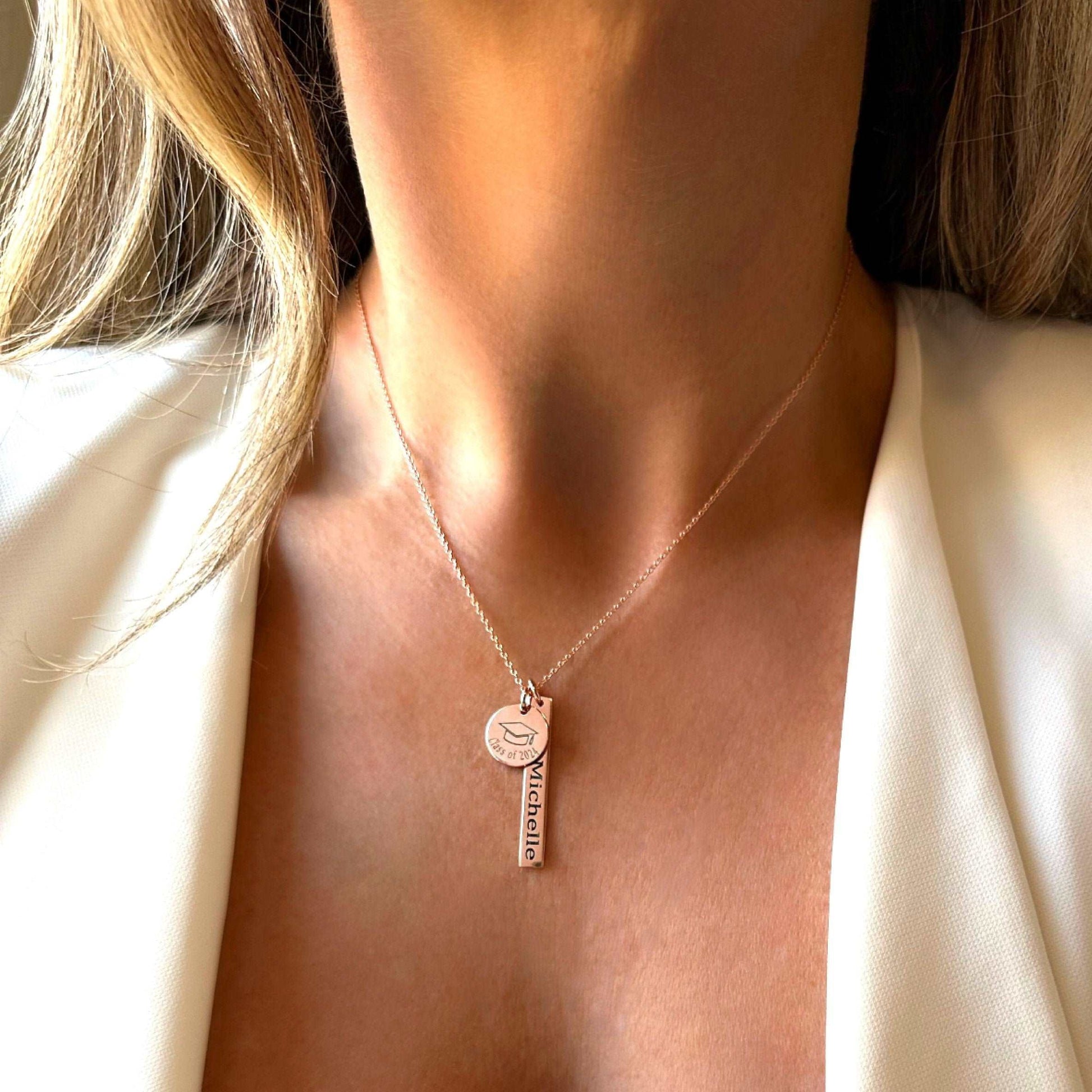 Personalized Graduation Necklace • Class of 2024 • Graduate Gift • Name Initial Necklace • College High School Grad Gift • Sterling Silver