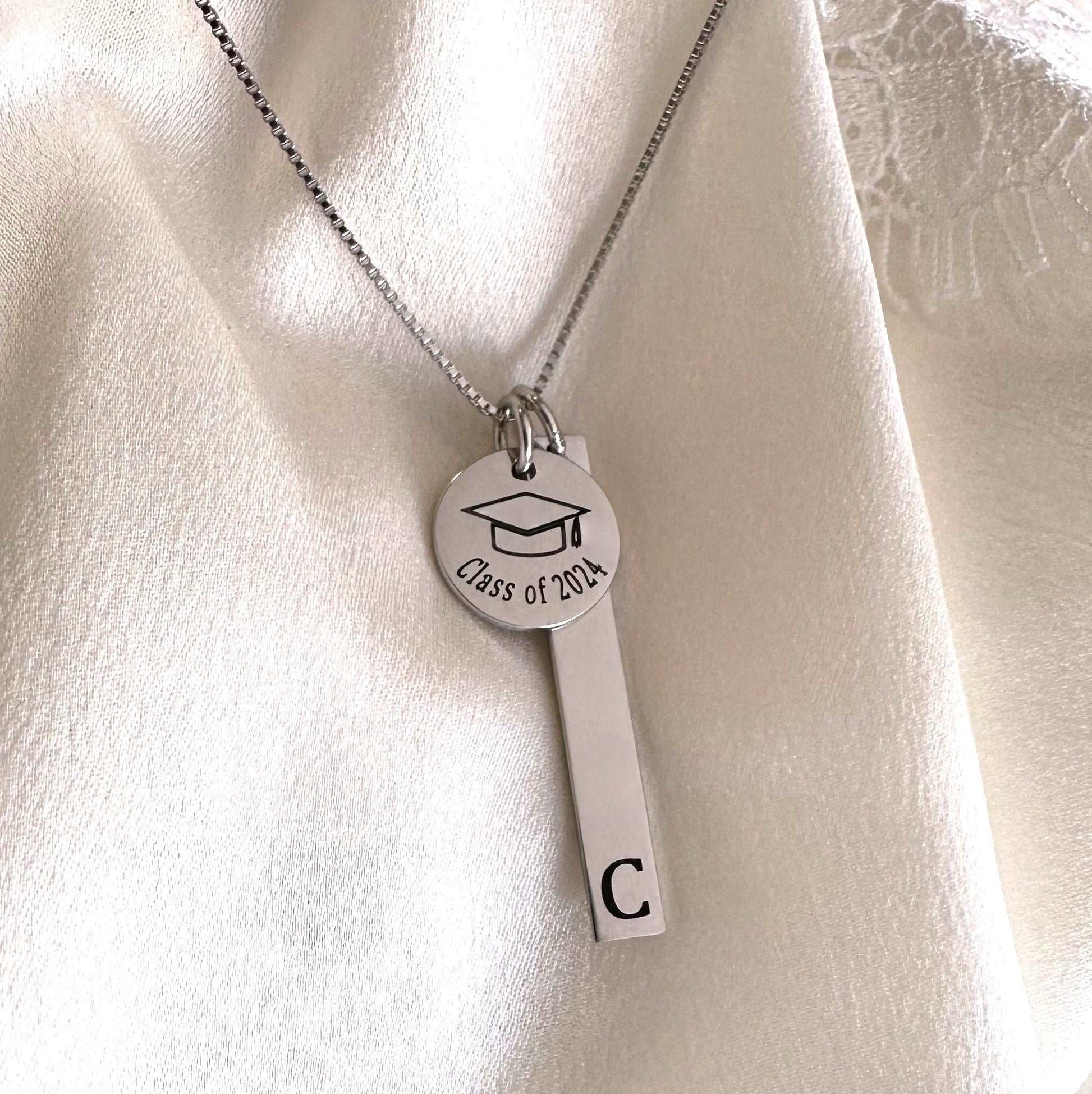 Personalized Graduation Necklace • Class of 2024 • Graduate Gift • Name Initial Necklace • College High School Grad Gift • Sterling Silver