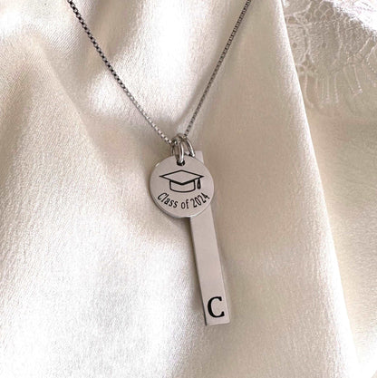 Personalized Graduation Necklace • Class of 2024 • Graduate Gift • Name Initial Necklace • College High School Grad Gift • Sterling Silver