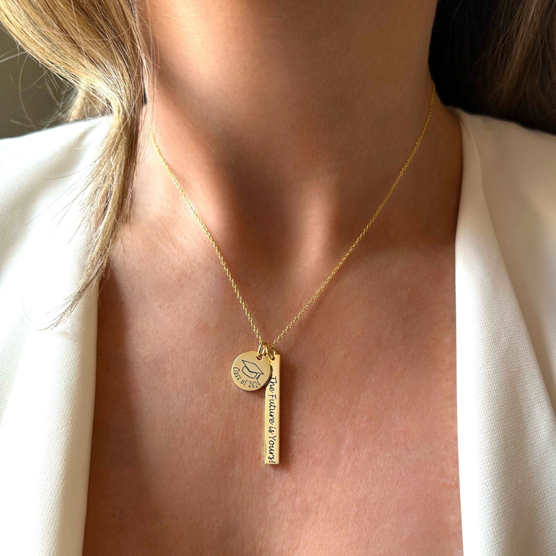 Personalized Graduation Necklace • Class of 2024 • Graduate Gift • Name Initial Necklace • College High School Grad Gift • Sterling Silver