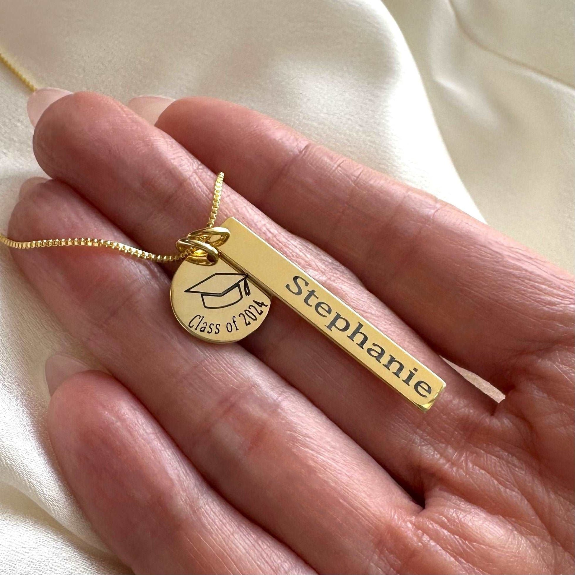 Personalized Graduation Necklace • Class of 2024 • Graduate Gift • Name Initial Necklace • College High School Grad Gift • Sterling Silver