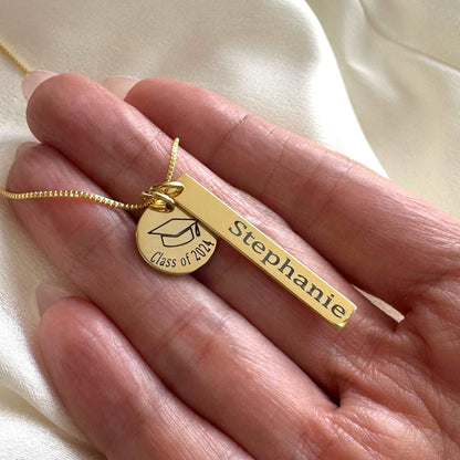 Personalized Graduation Necklace • Class of 2024 • Graduate Gift • Name Initial Necklace • College High School Grad Gift • Sterling Silver