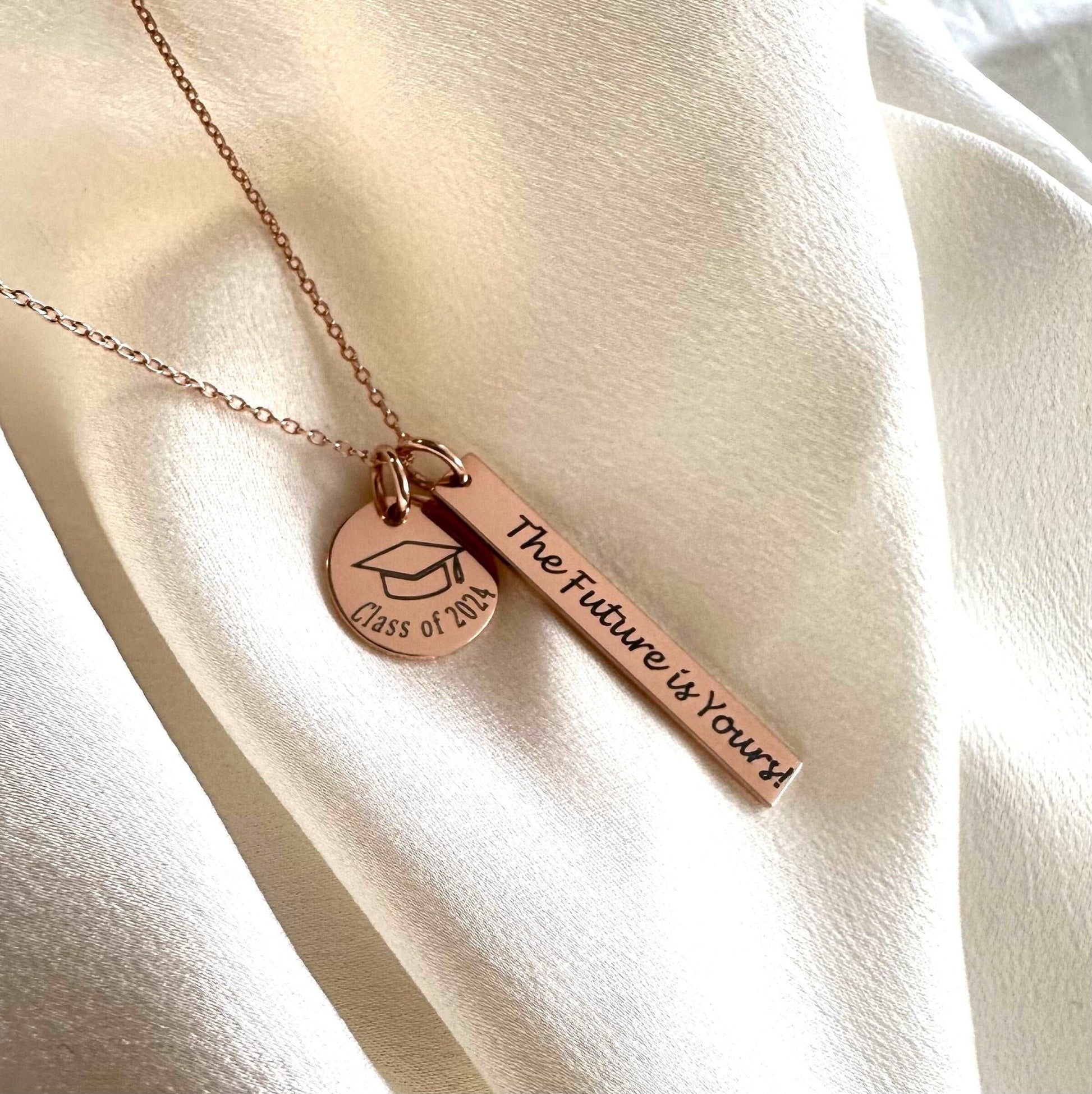 Personalized Graduation Necklace • Class of 2024 • Graduate Gift • Name Initial Necklace • College High School Grad Gift • Sterling Silver