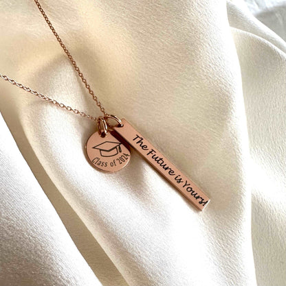 Personalized Graduation Necklace • Class of 2024 • Graduate Gift • Name Initial Necklace • College High School Grad Gift • Sterling Silver