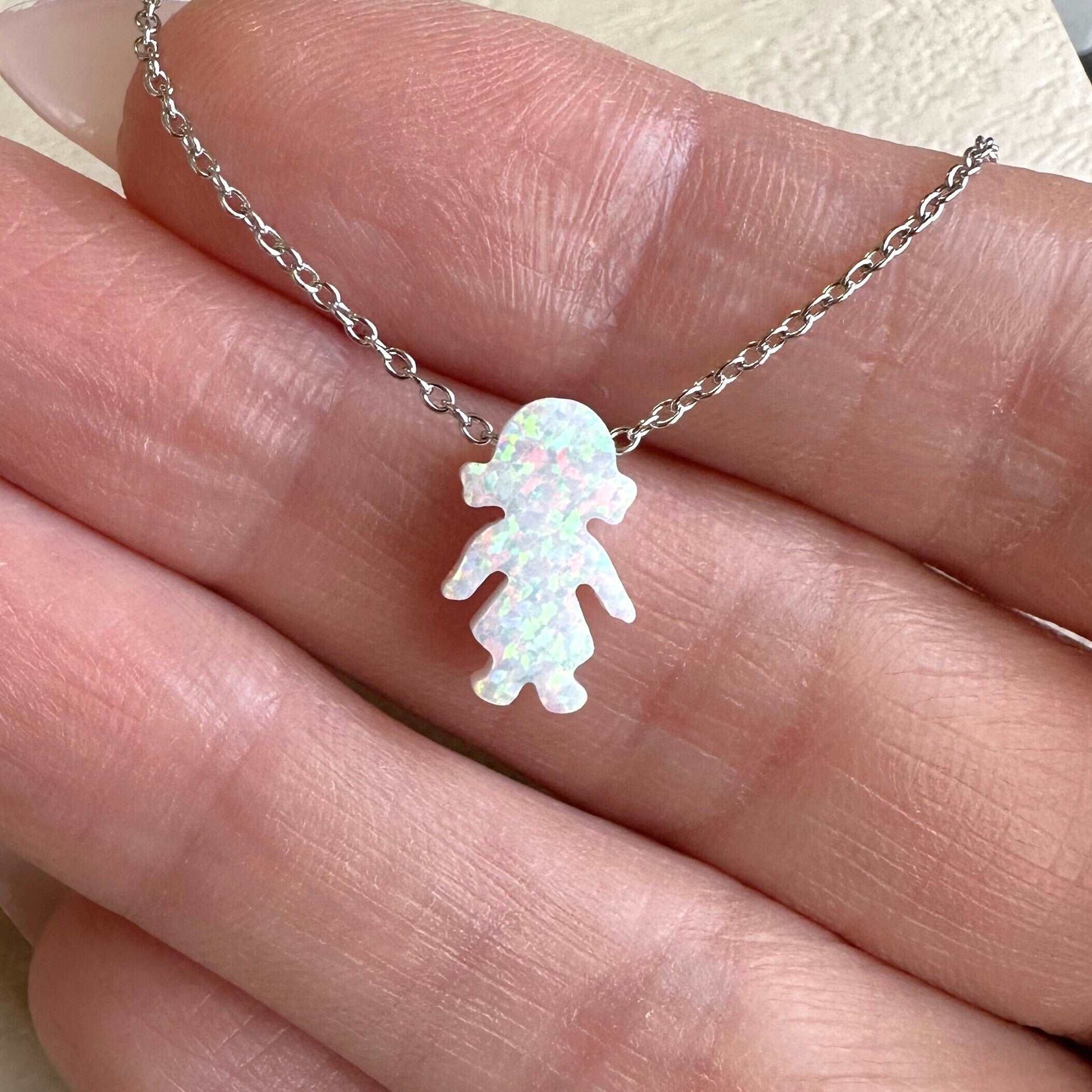 Necklace for Mom, Boy and Girl Opal Necklace, Opal Kids Charm Necklace, New Mom Grandma Grandmother Necklace, Baby Shower Gift, Mothers Day