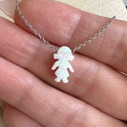 Necklace for Mom, Boy and Girl Opal Necklace, Opal Kids Charm Necklace, New Mom Grandma Grandmother Necklace, Baby Shower Gift, Mothers Day