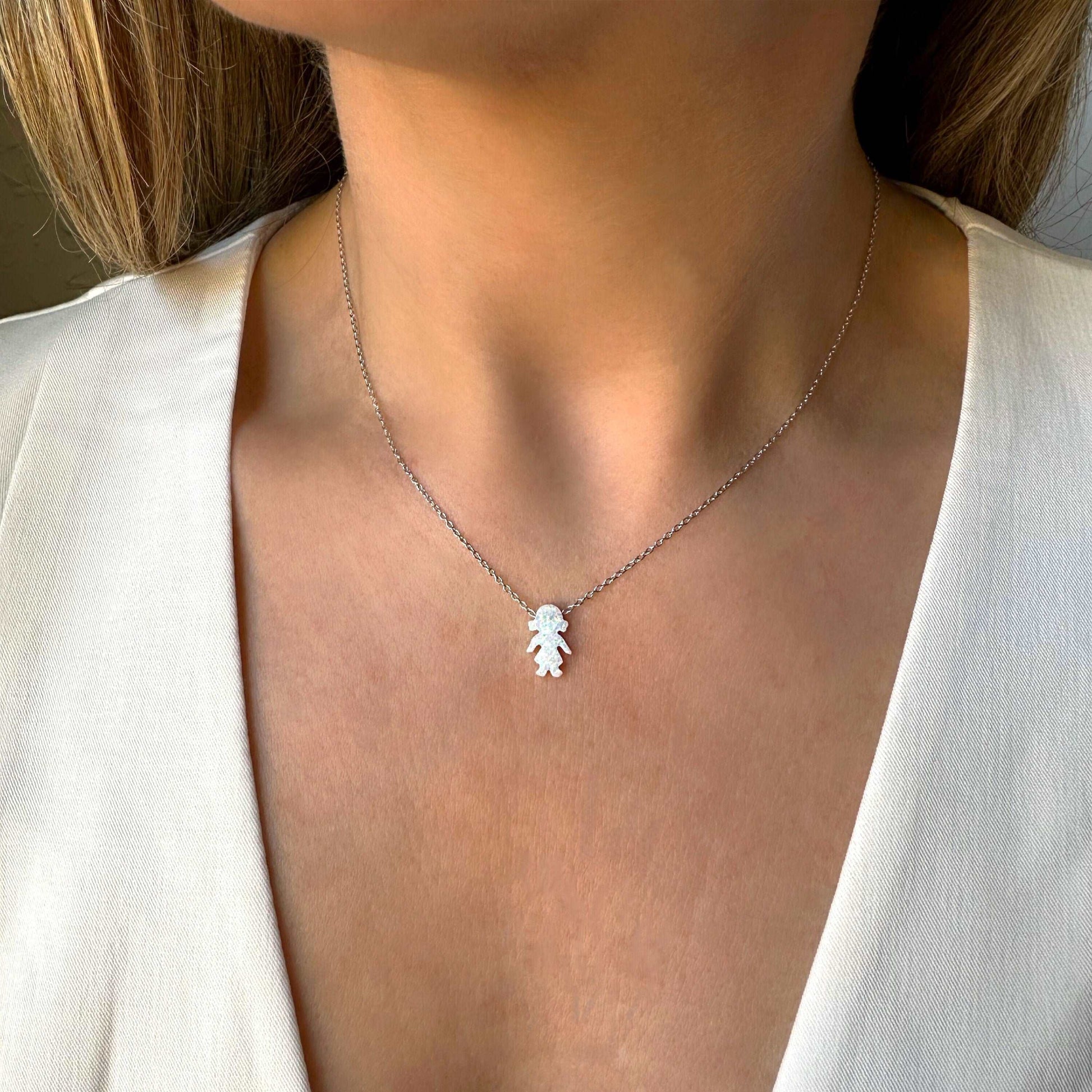 Necklace for Mom, Boy and Girl Opal Necklace, Opal Kids Charm Necklace, New Mom Grandma Grandmother Necklace, Baby Shower Gift, Mothers Day